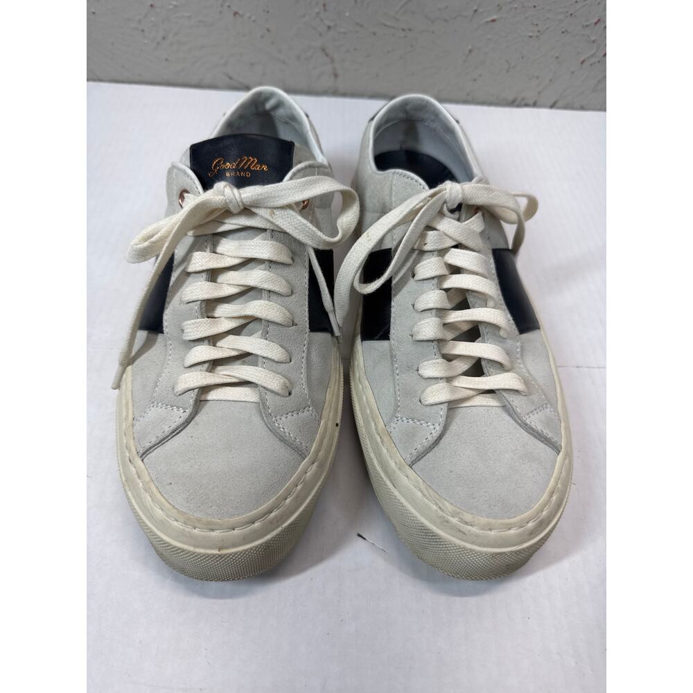 Goodman‎ Mens Shoes Low Top Light Gray Suede Navy Blue Stripe Lace Up Size 8